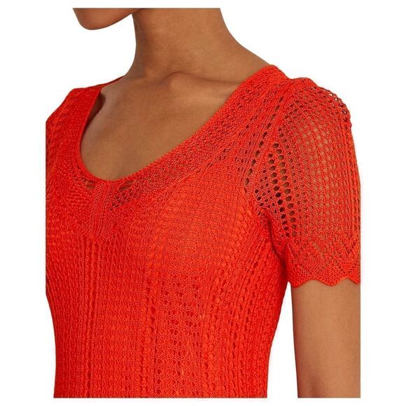 Lauren Ralph Lauren Weryna Crochet Pointelle Knit Orange Short Sleeve Dress, siz - Picture 12 of 15